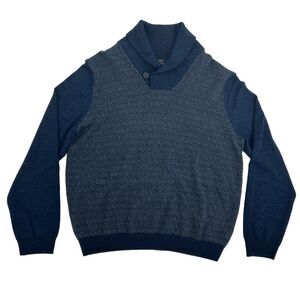 Brooks Brothers 346 Sweater Men‎ L Blue Diamonds Shawl Collar 100% Merino Wool
